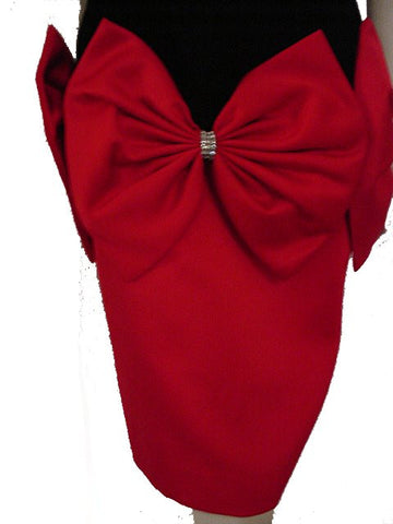 VINTAGE DARCY STRAPLESS SWEETHEART NECKLINE BLACK VELVET & RED PEAU DE SOIE RHINESTONE EVENING DRESS