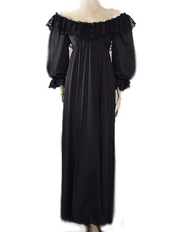 EXQUISITE RARE, RARE STYLE VINTAGE OLGA SPANDEX FLOUNCE LACE NIGHTGOWN WITH SLEEVES IN PARIS NIGHTS