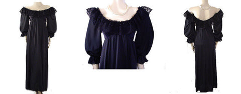 EXQUISITE RARE, RARE STYLE VINTAGE OLGA SPANDEX FLOUNCE LACE NIGHTGOWN WITH SLEEVES IN PARIS NIGHTS