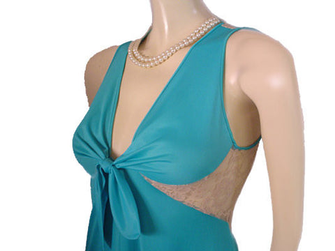VINTAGE GLYDONS OF HOLLYWOOD NIGHTGOWN WITH EXQUISITE SHEER ECRU LACE BACK