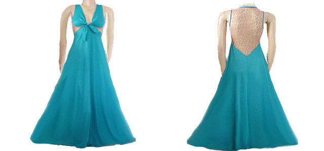 VINTAGE GLYDONS OF HOLLYWOOD NIGHTGOWN WITH EXQUISITE SHEER ECRU LACE BACK