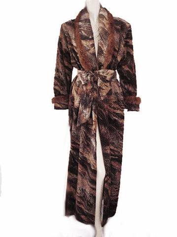 *RARE & UNIQUE  LUXURIOUS PRE-OWNED DIAMOND TEA ROBE SATIN LINED DRESSING GOWN ADORNED WITH  LUXURIOUS FUR TRIM - SIZE SMALL / MEDIUM