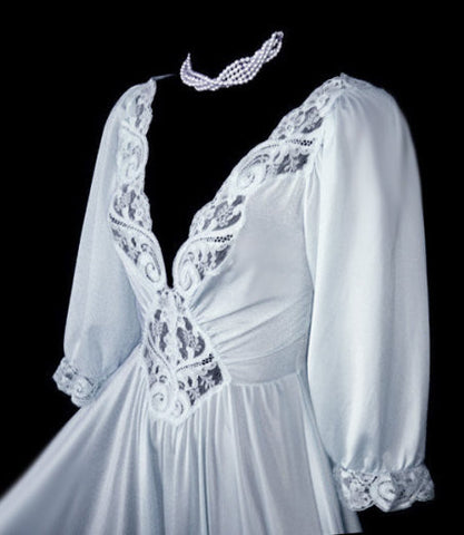 RARE COLOR & STYLE OLGA SPANDEX LACE NIGHTGOWN WITH SLEEVES IN QUICKSILVER