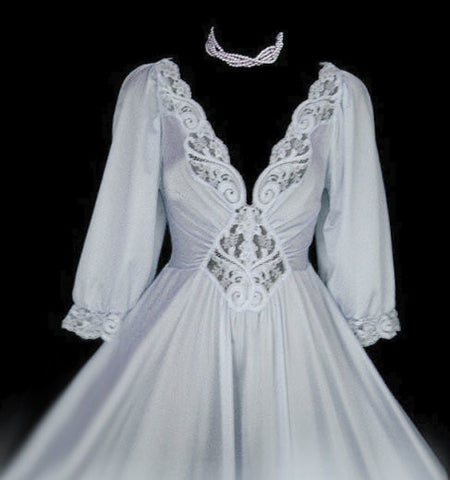 RARE COLOR & STYLE OLGA SPANDEX LACE NIGHTGOWN WITH SLEEVES IN QUICKSILVER