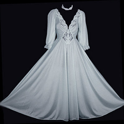 RARE COLOR & STYLE OLGA SPANDEX LACE NIGHTGOWN WITH SLEEVES IN QUICKSILVER