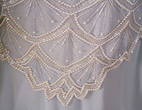 *  SPARKLING LAWRENCE KAZAR PEARL, SHOT & SEQUIN CHIFFON EVENING GOWN - 22 FEET GRAND SWEEP - SIZE LARGE