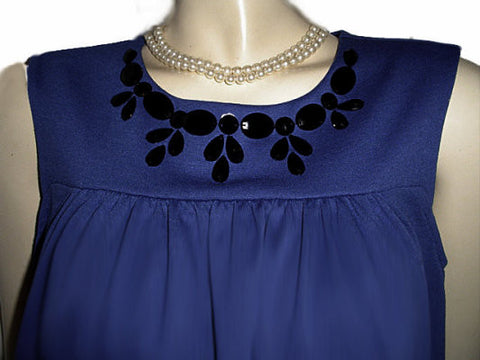 *BEAUTIFUL ELLE RAYON & SPANDEX BLACK FACETED SPARKLING “JEWELS” SHIFT DRESS IN ROYAL BLUE