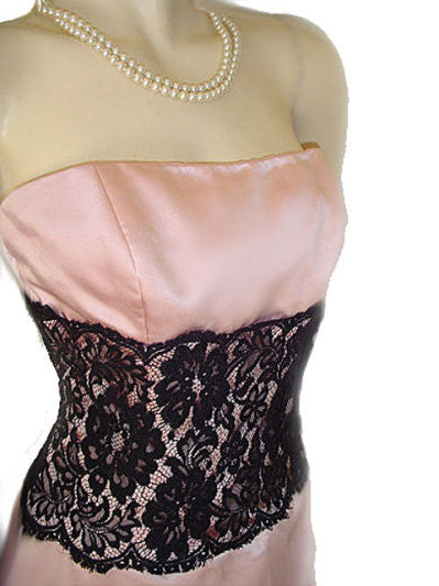 GORGEOUS VINTAGE AFTER SIX STRAPLESS BLACK LACE & PINK EVENING DRESS –  Vintage Clothing & Fashions