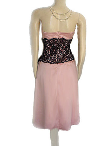 GORGEOUS VINTAGE AFTER SIX STRAPLESS BLACK LACE & PINK EVENING DRESS