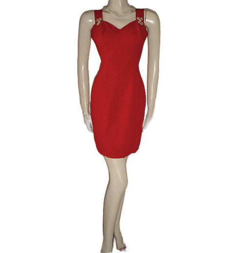 BEAUTIFUL CDC EVENING SCARLET CREPE COCKTAIL DRESS WITH SPARKLING RHINESTONE TRIM PERFECT FOR VALENTINE S DAY