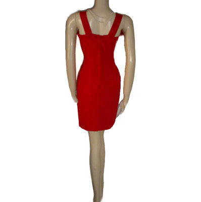 BEAUTIFUL CDC EVENING SCARLET CREPE COCKTAIL DRESS WITH SPARKLING