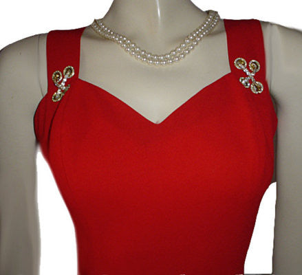 *BEAUTIFUL CDC EVENING SCARLET CREPE COCKTAIL DRESS WITH SPARKLING RHINESTONE TRIM  - PERFECT FOR VALENTINE'S DAY