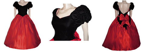 VINTAGE '60s / '70s TIME & ETERNITY SHARON ATKIN BLACK VELVET & RED SATIN BALL GOWN WITH ATTACHED CRINOLINE - PERFECT FOR HOLIDAY PARTIES