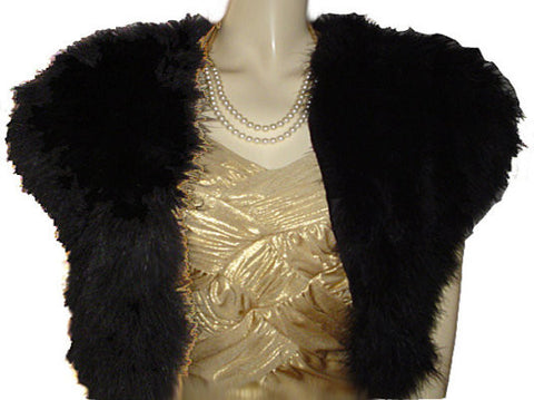 VINTAGE BLACK MARABOU FEATHER COCOON JACKET – FLUFFY BOLERO BED JACKET – OLD HOLLYWOOD GLAMOUR