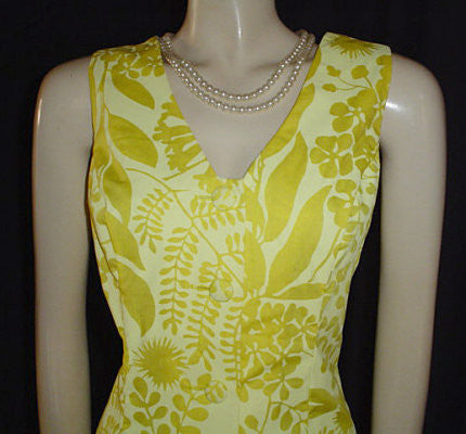 *VINTAGE RUTH CLARAGE HAND PRINTED ORIGINAL LEAF DESIGN DRESS FROM JAMAICA