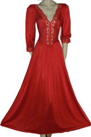 VINTAGE OLGA SPANDEX LACE NIGHTGOWN WITH SLEEVES IN SALSA