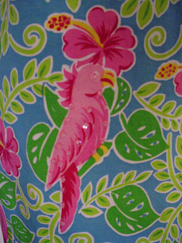 ADORABLE SUMMER HOT PINK & LIME COTTON & SPANDEX SPARKLING SEQUINS  & BEADED COCKATOO PARROT DRESS - SIZE XL