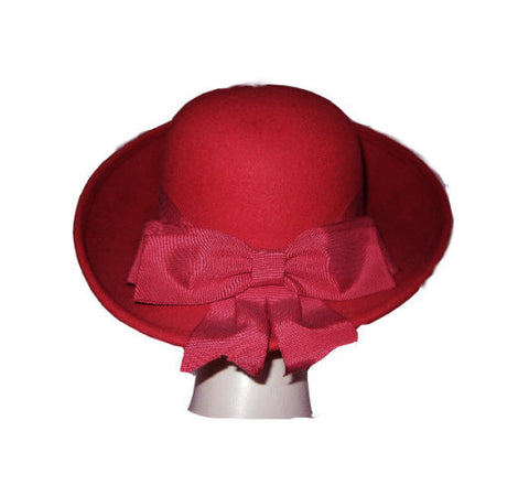 VINTAGE '80s SONNI OF SAN FRANCISCO SCARLET RED BOAT HAT WITH LARGE DOUBLE GROSGRAIN BOW