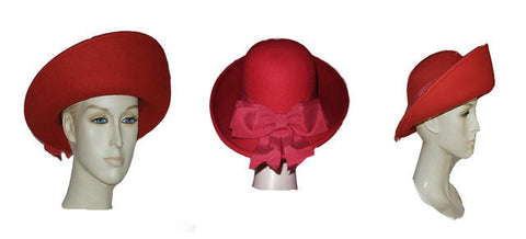 VINTAGE '80s SONNI OF SAN FRANCISCO SCARLET RED BOAT HAT WITH LARGE DOUBLE GROSGRAIN BOW