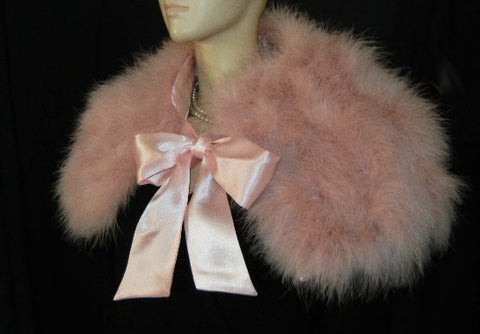 GORGEOUS MARABOU & SATIN STOLE OR BED JACKET  IN TICKLE ME PINK PLUS A BONUS OF A LACE-TRIMMED DUST COVER STORAGE BAG - WOULD MAKE A WONDERFUL GIFT