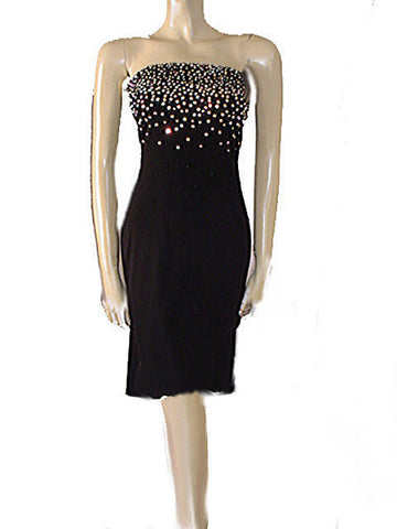 *SPARKLING RHINESTONE ENCRUSTED STRAPLESS BEADED EVENING DRESS