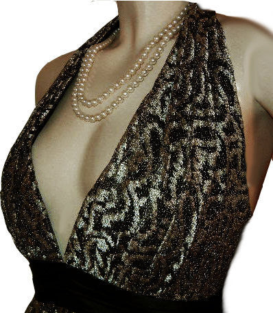 *SOPHISTICATED KAY UNGER GOLD & BLACK LACE SILK HALTER EVENING GOWN - LARGER SIZE *SOPHISTICATED KAY UNGER GOLD & BLACK LACE SILK HALTER EVENING GOWN - LARGER SIZE