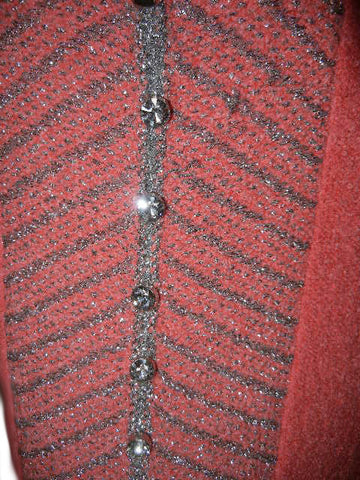 *FROM MY OWN PERSONAL COLLECTION - GORGEOUS VINTAGE METALLIC SILVER & PEACH BOUCLE KNIT EVENING GOWN ABLAZE WITH HUGE BRILLIANT PRONG-SET RHINESTONES