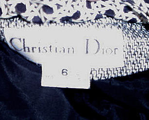 VINTAGE CHRISTIAN DIOR SUIT WITH REMOVABLE LATTICE CANE PATTERN COLLAR & CUFFS