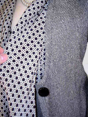 VINTAGE CHRISTIAN DIOR SUIT WITH REMOVABLE LATTICE CANE PATTERN COLLAR & CUFFS