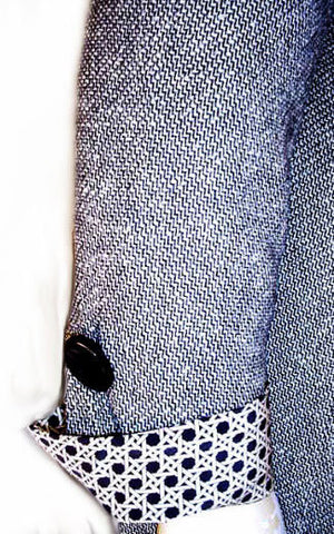 VINTAGE CHRISTIAN DIOR SUIT WITH REMOVABLE LATTICE CANE PATTERN COLLAR & CUFFS