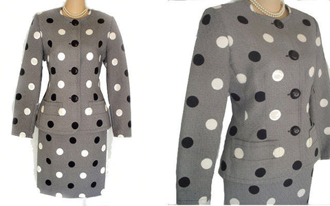 GORGEOUS VINTAGE GIVENCHY COUTURE JACKET & SKIRT SUIT WITH HAND STITCHING