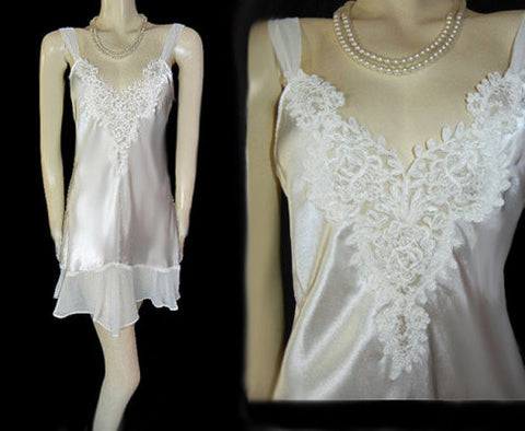 *ALEXANDRA NICOLE BRIDAL TROUSSEAU SATIN BIAS-CUT NIGHTGOWN WITH A CHIFFON FLOUNCE STUDDED WITH SEQUINS & PEARLS