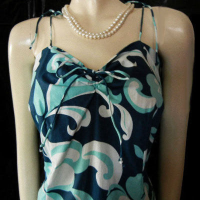 COOL AS A CUCUMBER SUMMER SUNDRESS ADORNED WITH EXOTIC FLOWERS AND LEAVES IN AQUA, WHITE & MISTY NAVY - EXTRA LARGE - XL