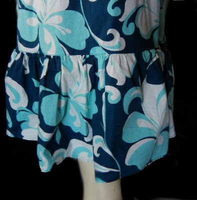 COOL AS A CUCUMBER SUMMER SUNDRESS ADORNED WITH EXOTIC FLOWERS AND LEAVES IN AQUA, WHITE & MISTY NAVY - EXTRA LARGE - XL