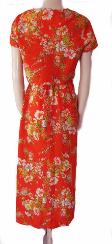 * VINTAGE SWEETHEARTS ARE MADE IN HAWAII HIBISCUS DRESS & JACKET ENSEMBLE IN A GORGEOUS HIBISCUS PRINT IN JUICY PAPAYA