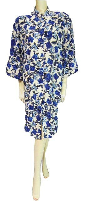 LUSCIOUS MARGUERITE LI BLUE & WHITE FLORAL SILK DRESS - NEW OLD STOCK
