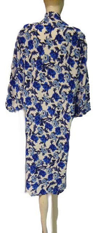 LUSCIOUS MARGUERITE LI BLUE & WHITE FLORAL SILK DRESS - NEW OLD STOCK