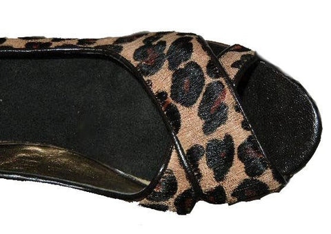MARC FISHER MANMADE LEOPARD PONYHAIR PLATFORM PEEPTOE HIGH HEELS