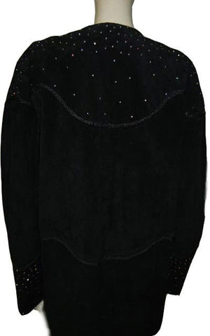 *VINTAGE CACHE DAZZLING SPARKLING RHINESTONE BLACK SUEDE JACKET