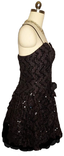 betsey johnson black sequin dress Betsy I believe 90s! paired with charming tie straps that add a flirty touch VINTAGE BLACK AFTER FIVE BY