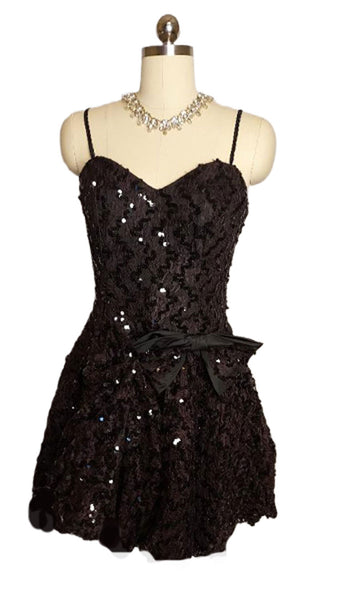 VINTAGE BLACK AFTER FIVE BY JULIE DUROCHE SPARKLING SEQUIN BALLOON P – Vintage Clothing & Fashions