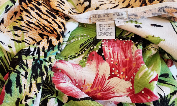 *ALBERTO MAKALI BEADED SEQUIN TIGER LEOPARD HIBISCUS TOP LARGE