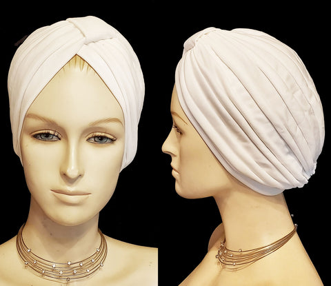 * VINTAGE 70S 80S BETMAR PLEATED IVORY TURBAN