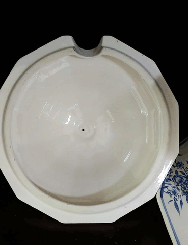 VINTAGE ELEGANT FRENCH COUNTRY BLUE TOILE 4-PIECE SOUP TUREEN, LID UNDER PLATE & LADLE - (4-PIECE SET)