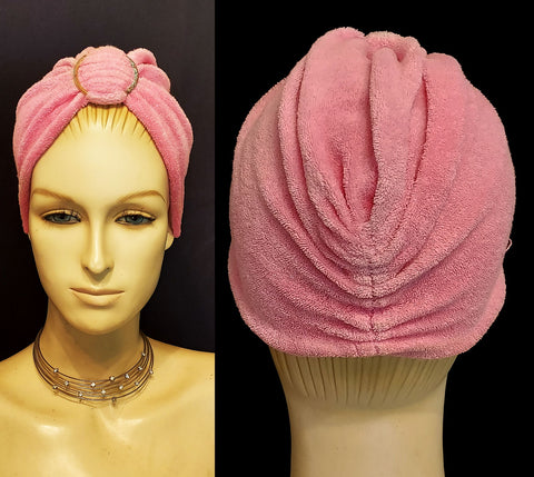 * VINTAGE 70S 80S SMALL SIZE SOFT TERRY BUBBLE GUM PINK TURBAN