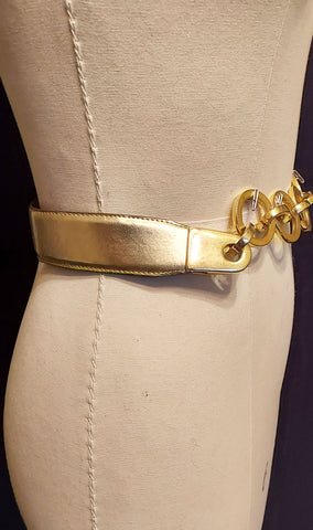 VINTAGE CAPTIVA COLLECTIBLE GOLD LEATHER AND GOLD METAL LINKS CHAIN BELT SIZE SMALL