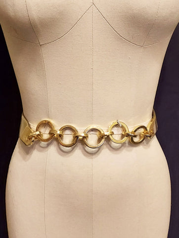 VINTAGE CAPTIVA COLLECTIBLE GOLD LEATHER AND GOLD METAL LINKS CHAIN BELT SIZE SMALL