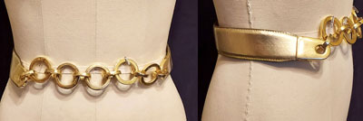 VINTAGE CAPTIVA COLLECTIBLE GOLD LEATHER AND GOLD METAL LINKS CHAIN BELT SIZE SMALL