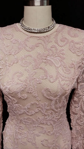 VINTAGE TITANIC-LOOK CASADEI SPANDEX MAUVE PINK INTRICATE ALL LACE FISHTAIL EVENING GOWN / WEDDING GOWN