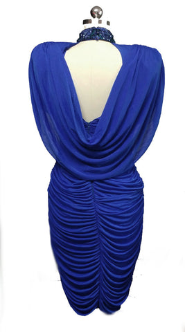*VINTAGE '80s CASADEI SPARKLING BEADED & SEQUIN RUCHED COCKTAIL DRESS WITH GORGEOUS DRAPED BACK